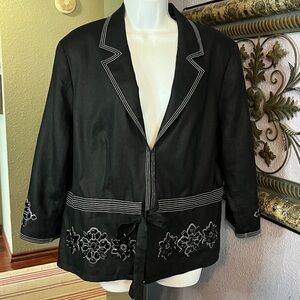 Beautiful JM Collection Linen Black Beaded Jacket LS  Sz 16